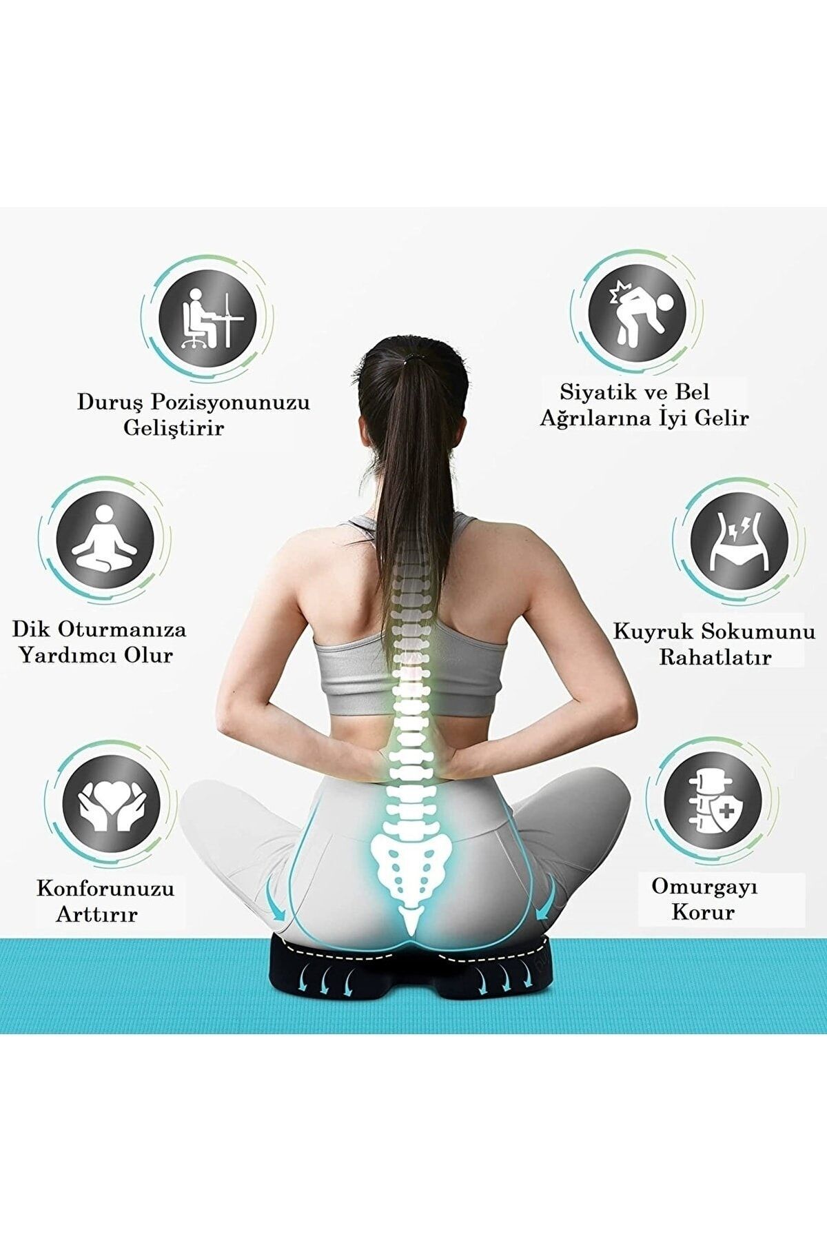 Visko Ortopedik Cocix Elastik Minderi Ofis Koltuk Otrma Yastığı Ergonomik Visco Oturma Minderi 3