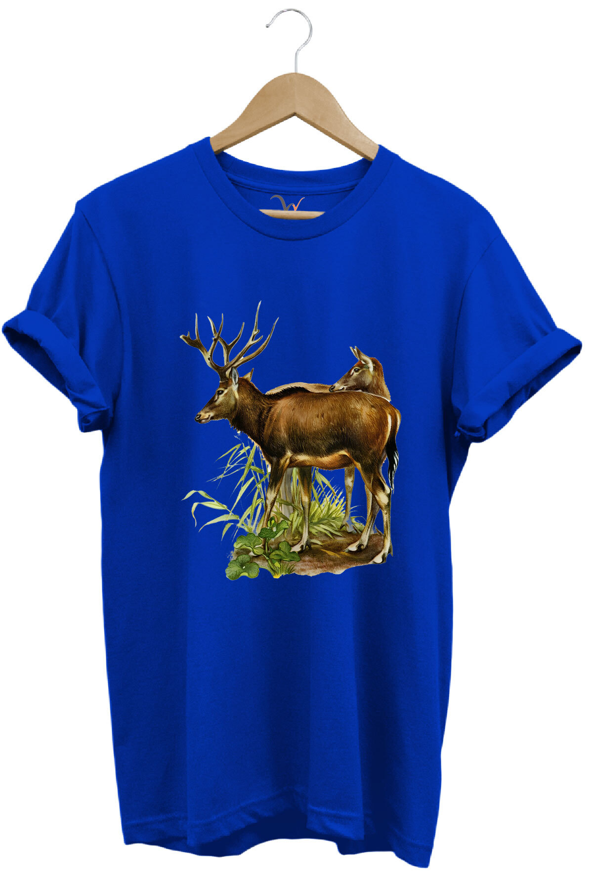Hunting Deer Hunting And Nature Printed Forest Themed 100% Cotton Regular Fit Blue T-shirt