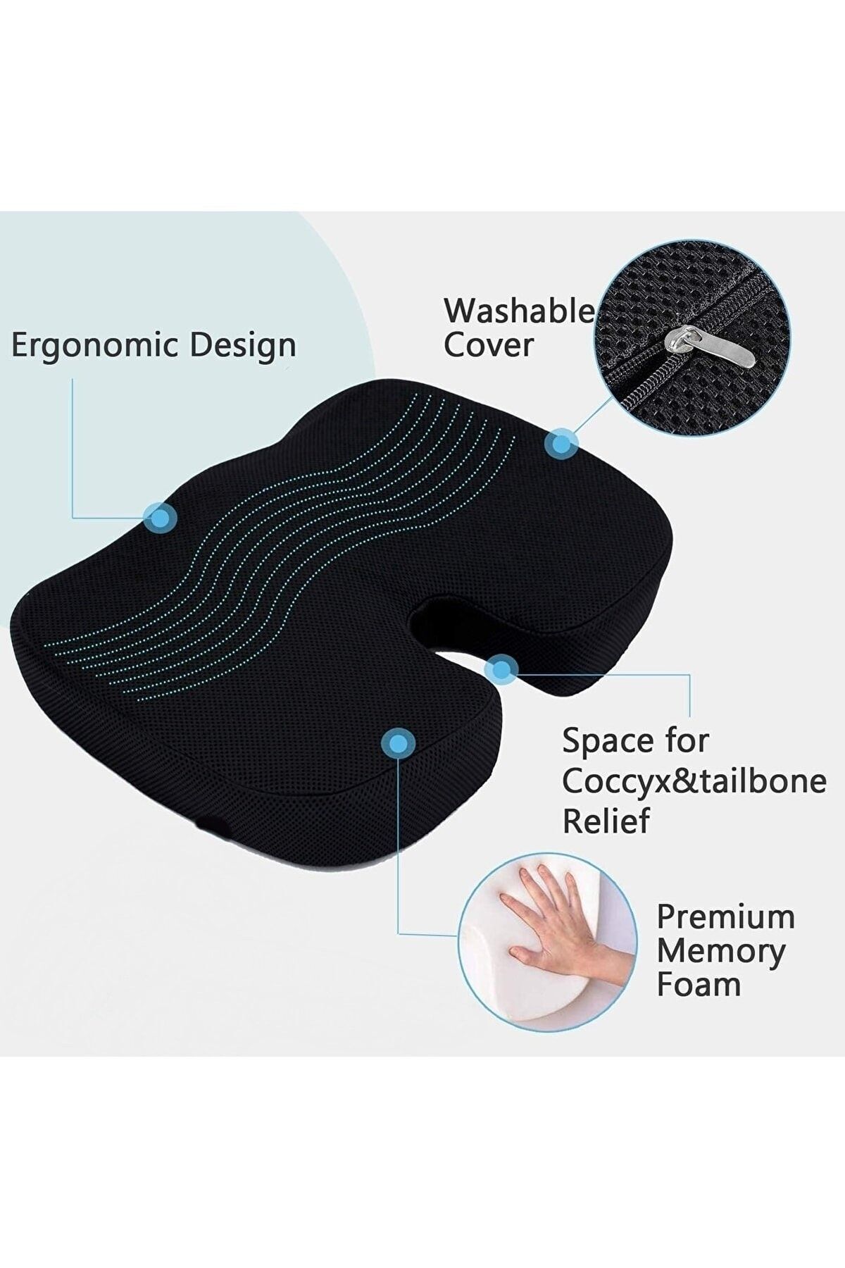 Visko Ortopedik Cocix Elastik Minderi Ofis Koltuk Otrma Yastığı Ergonomik Visco Oturma Minderi 7