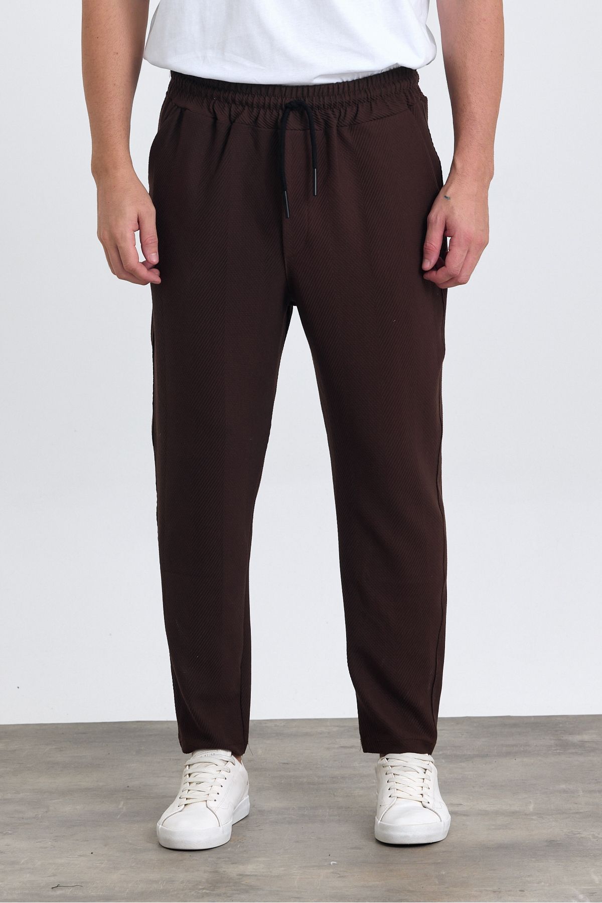 COMBİNE MİCHAİL-Men's Jogger Pants - Patterned, Cotton, Back Pocket, Elastic Waist and Drawstring, BROWN 3