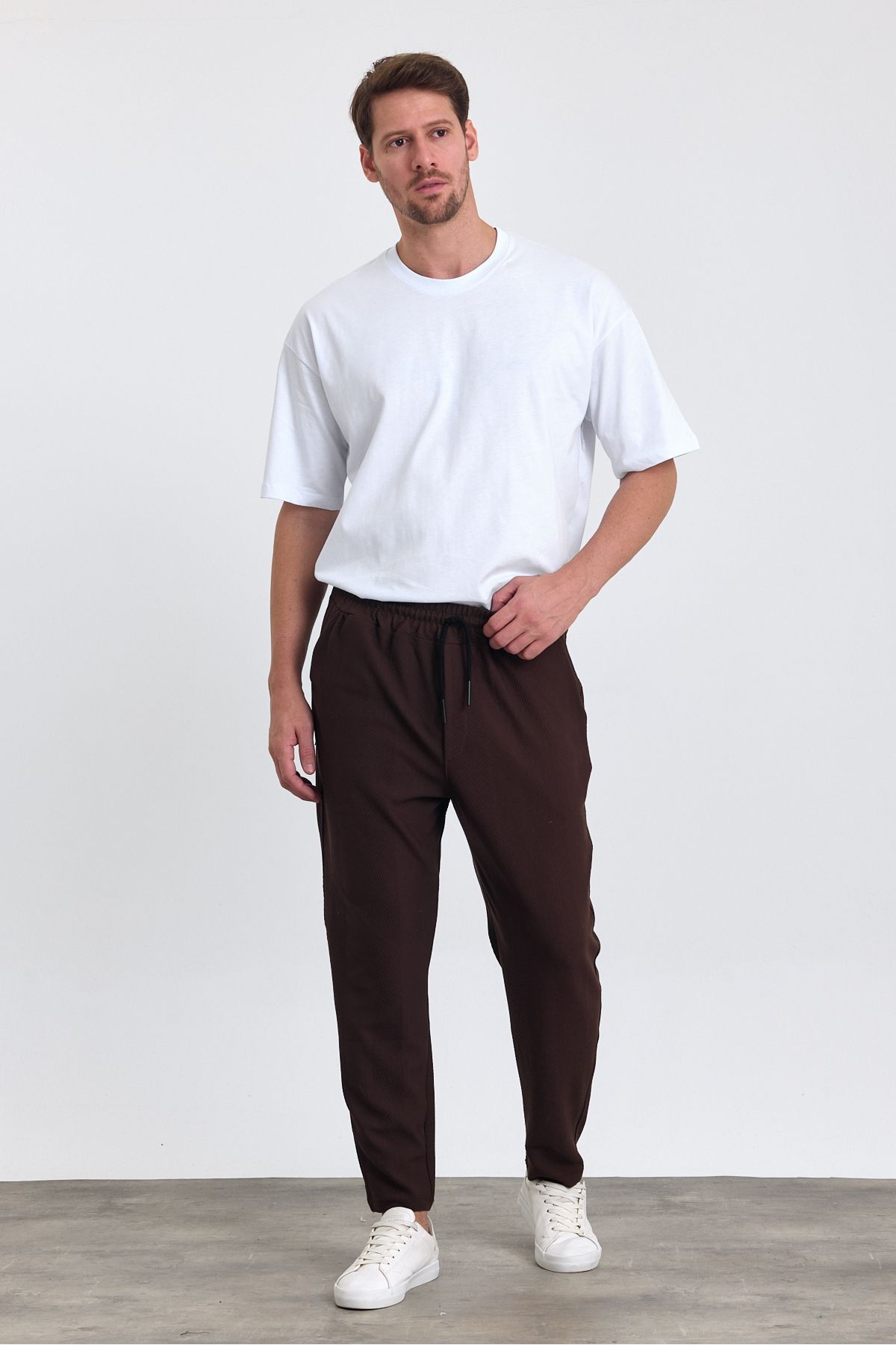 COMBİNE MİCHAİL-Men's Jogger Pants - Patterned, Cotton, Back Pocket, Elastic Waist and Drawstring, BROWN 2