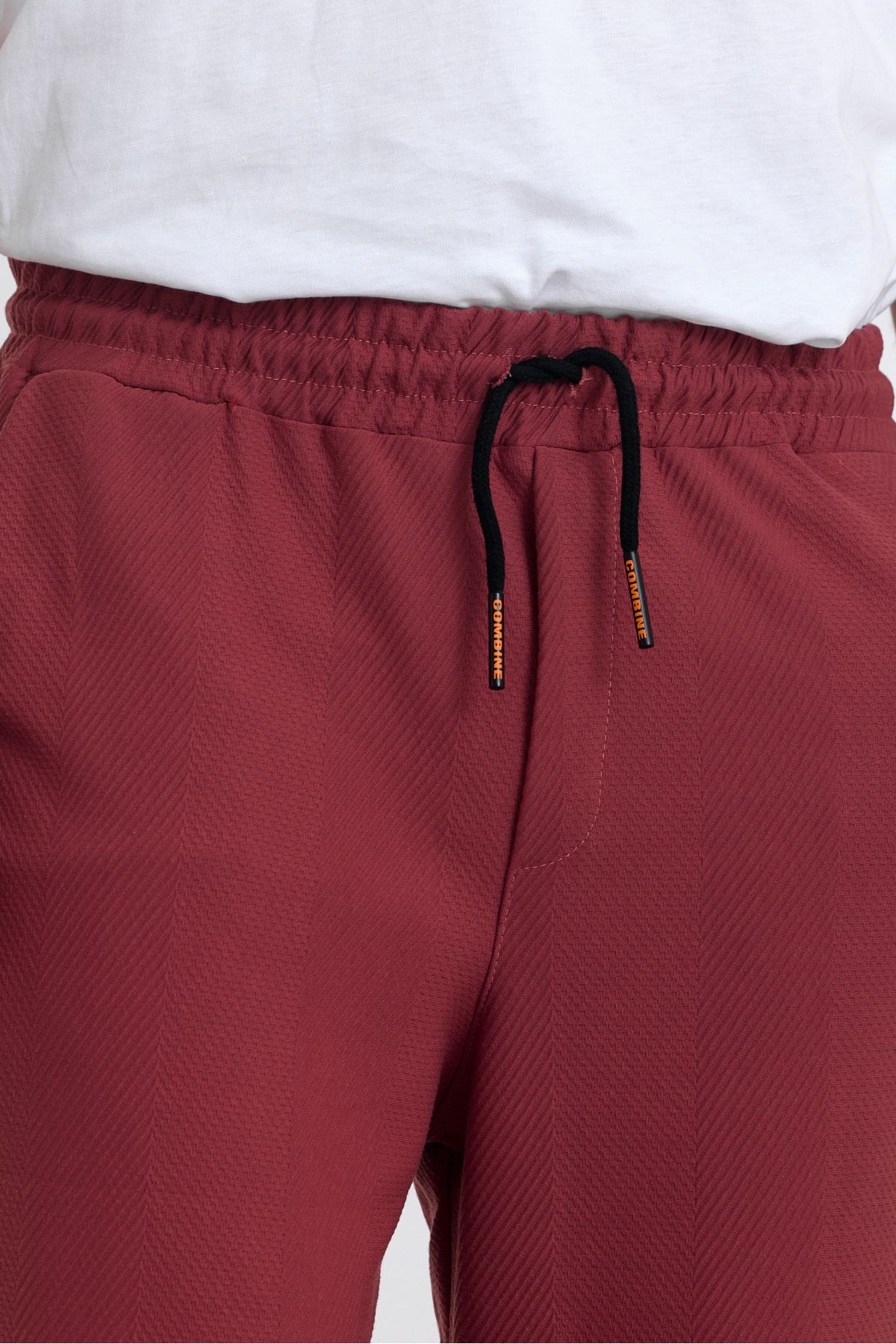 COMBİNE MİCHAİL-Men's Jogger Pants - Lacos Pattern, Cotton, Elastic Waist and Drawstring, Claret Red 4
