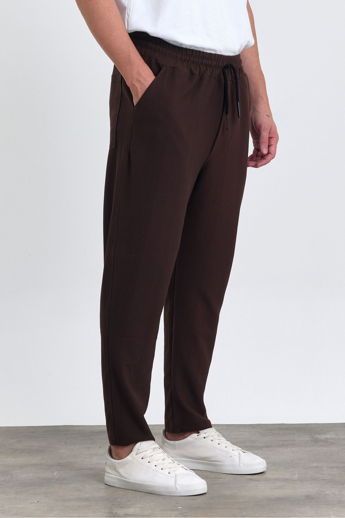 COMBİNE MİCHAİL-Men's Jogger Pants - Patterned, Cotton, Back Pocket, Elastic Waist and Drawstring, BROWN 5