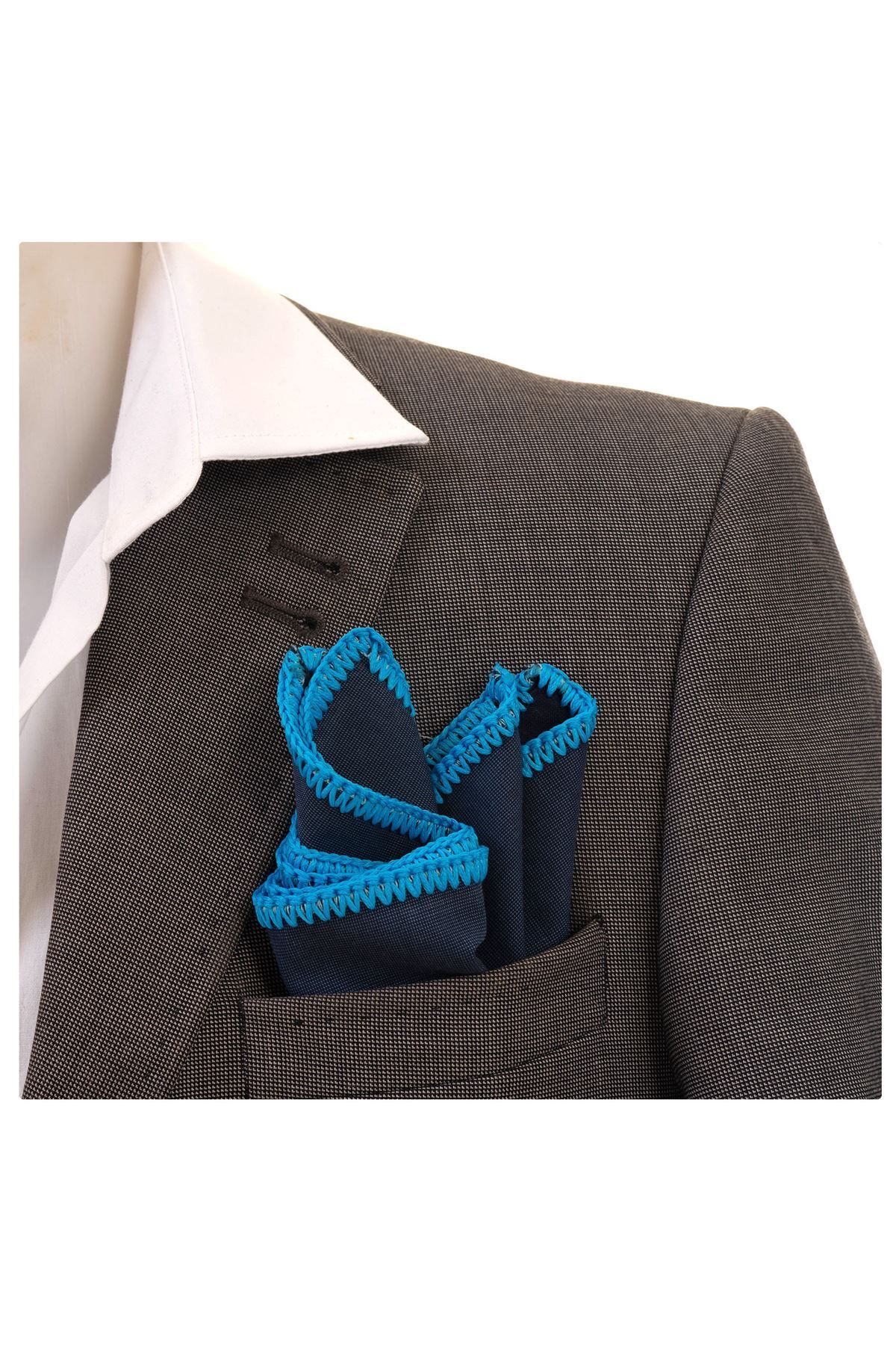Exve Exclusive Batista De In Organic Albastru Bleumarin Cu Margine Albastră Împletită De Buzunar Masculin - One Size
