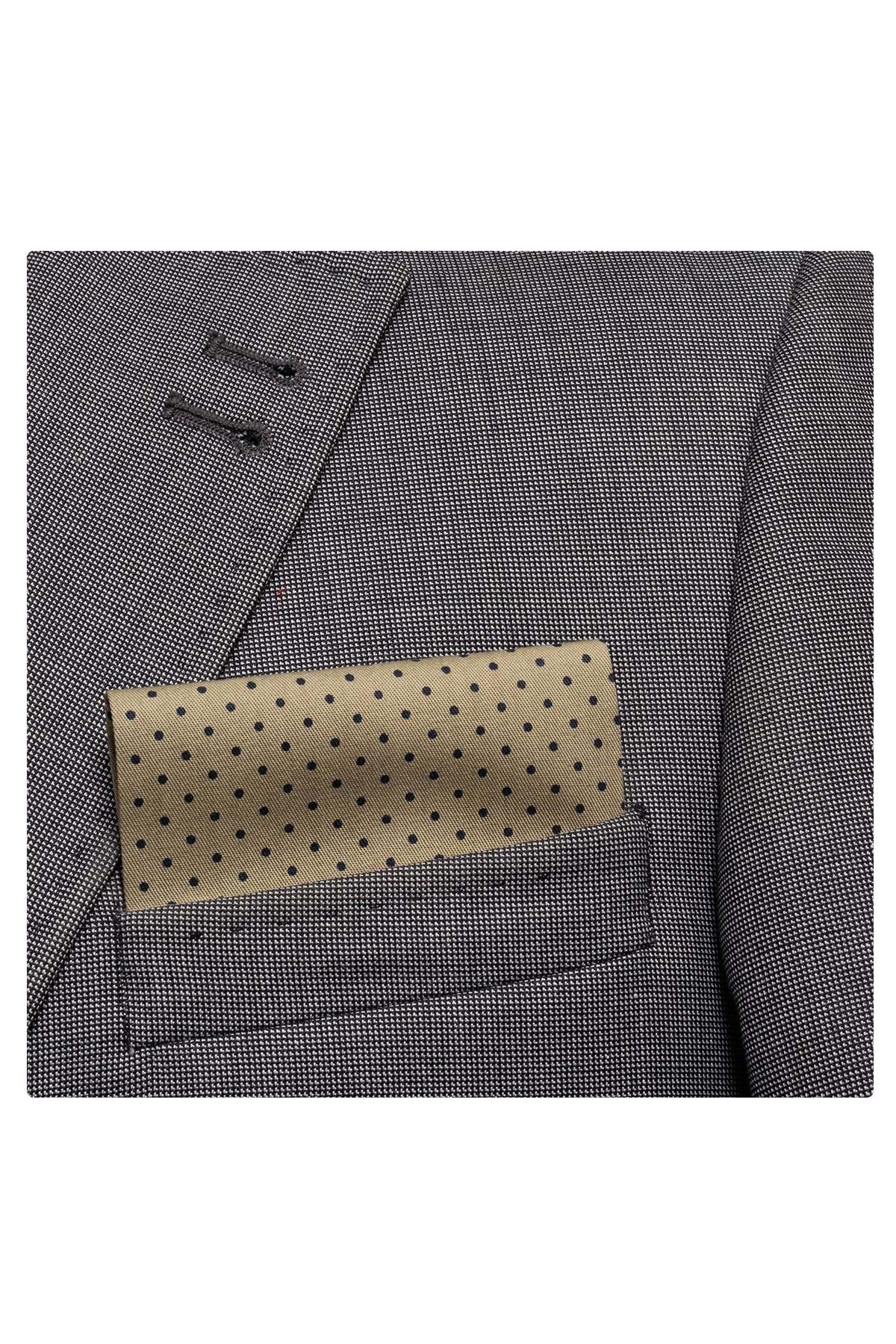 Exve Exclusive Haki Üzeri Lacivert Puantiyeli Katlanmış Kullanıma Hazır Cep Yaka Blazer Mendili