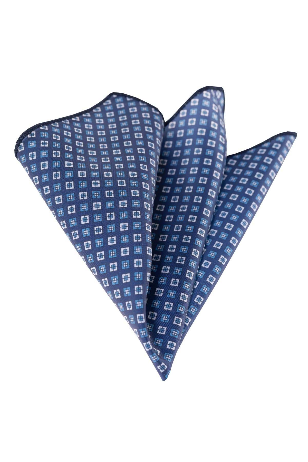 Exve Exclusive Batista De Buzunar Pentru Bărbați Din Poliester Imprimat Pătrat Albastru Bleumarin Masculin - One Size