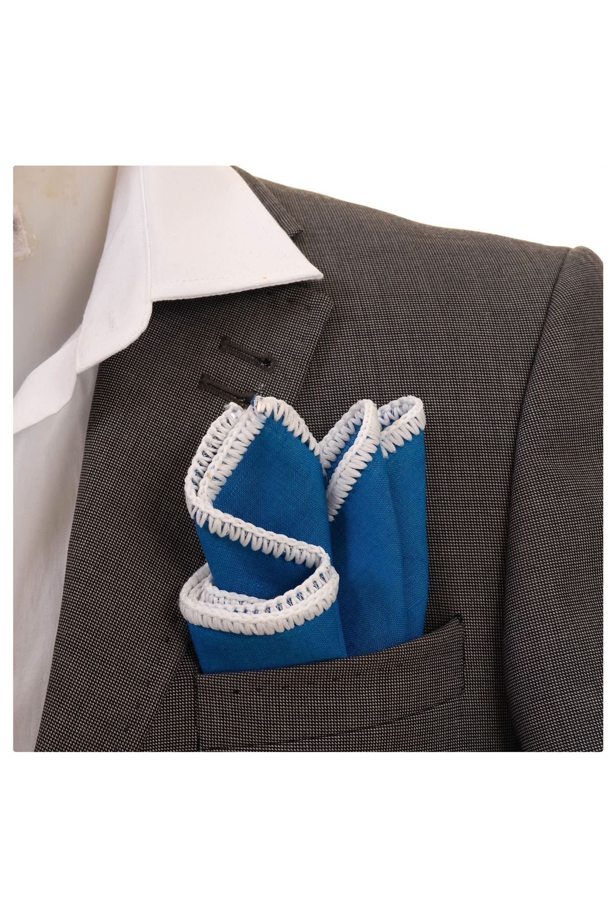 Exve Exclusive Batistă Cu Guler De Buzunar Împletit Cu Margine Albă Din In Organic Albastru Masculin - One Size