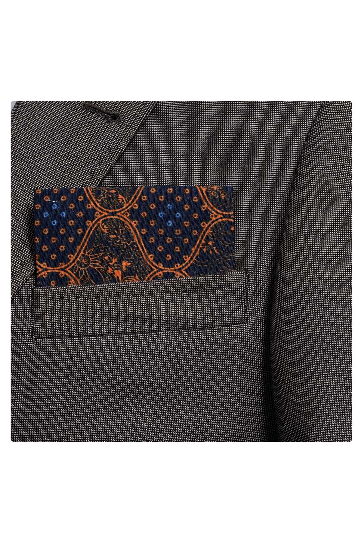 Exve Exclusive Batista De Buzunar Pliată, Gata De Utilizare, Cu Model Paisley, Portocaliu, Bleumarin Masculin - Mărime unică