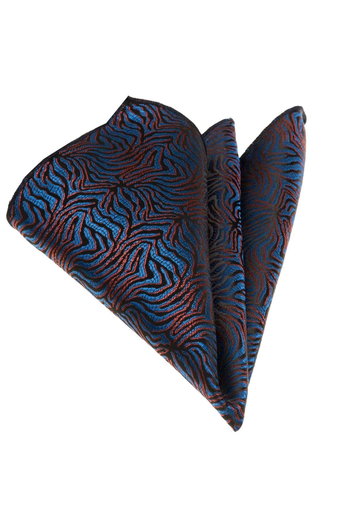 Exve Exclusive Kırmızı Mavi Kum Desenli Tasarım Cep Yaka Mendili