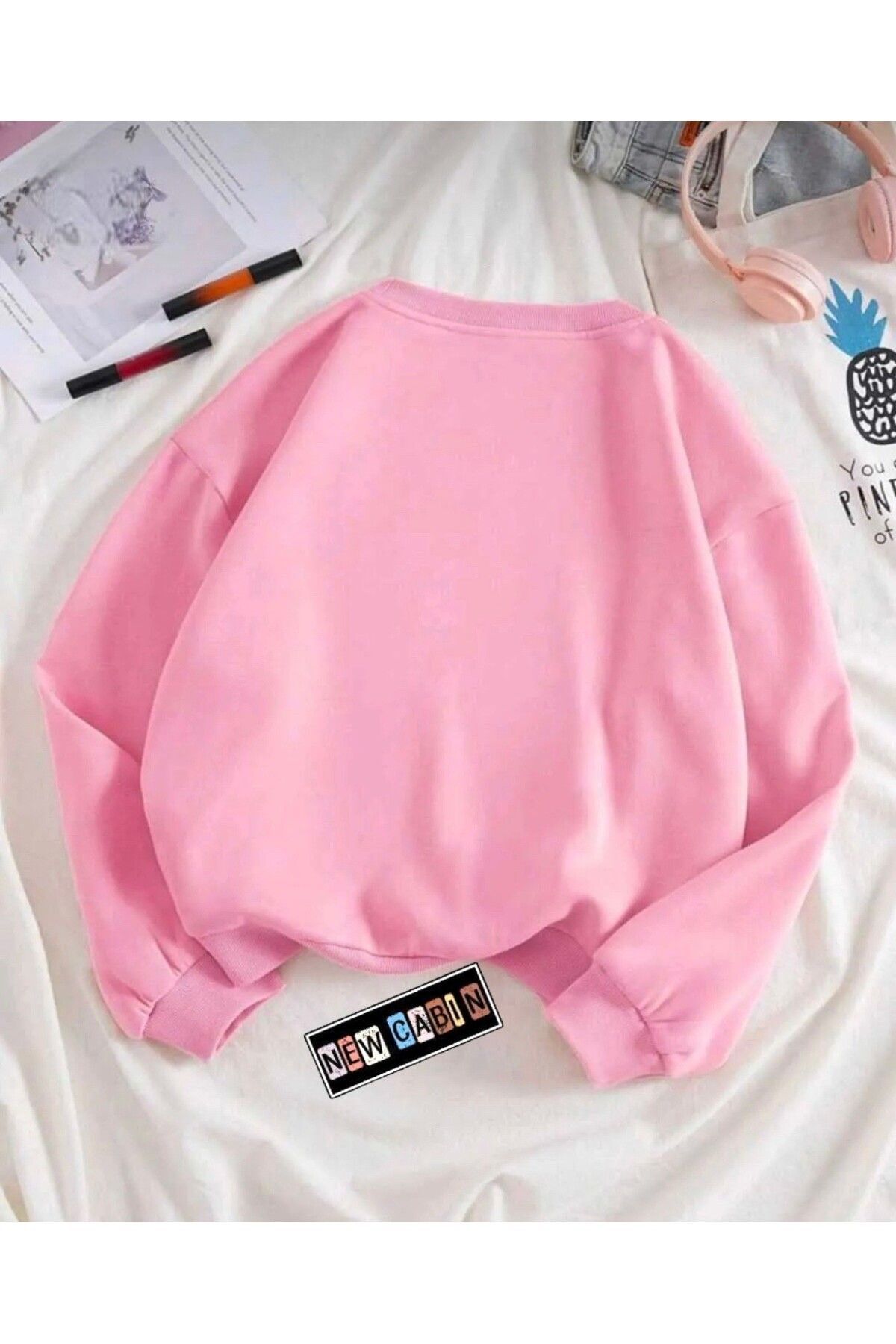 Yeni Sezon Oversize Geniş Kalın Pamuklu (3İPLİK) Barbie Baskılı Pudra Sweat