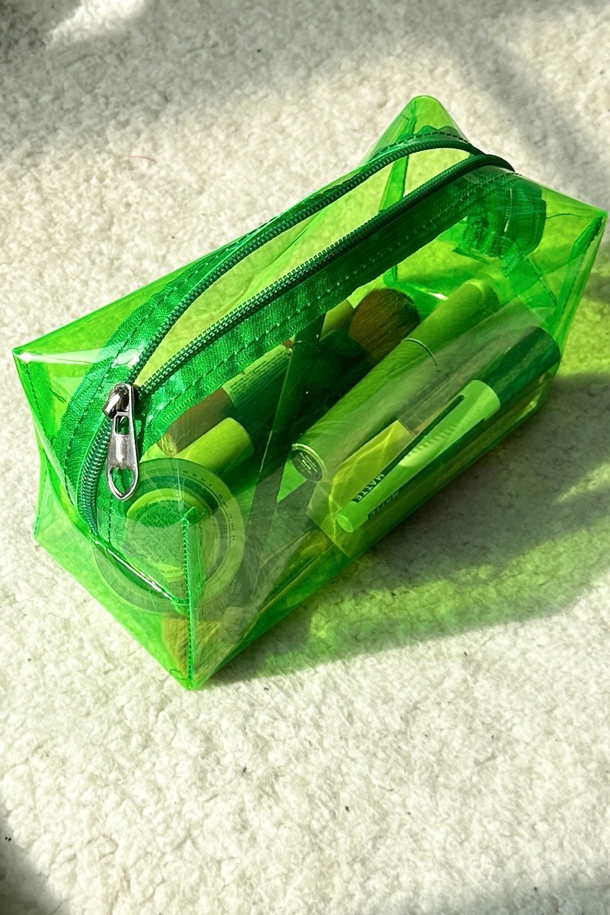 synee Neon Transparent Green Makeup Bag Trendyol