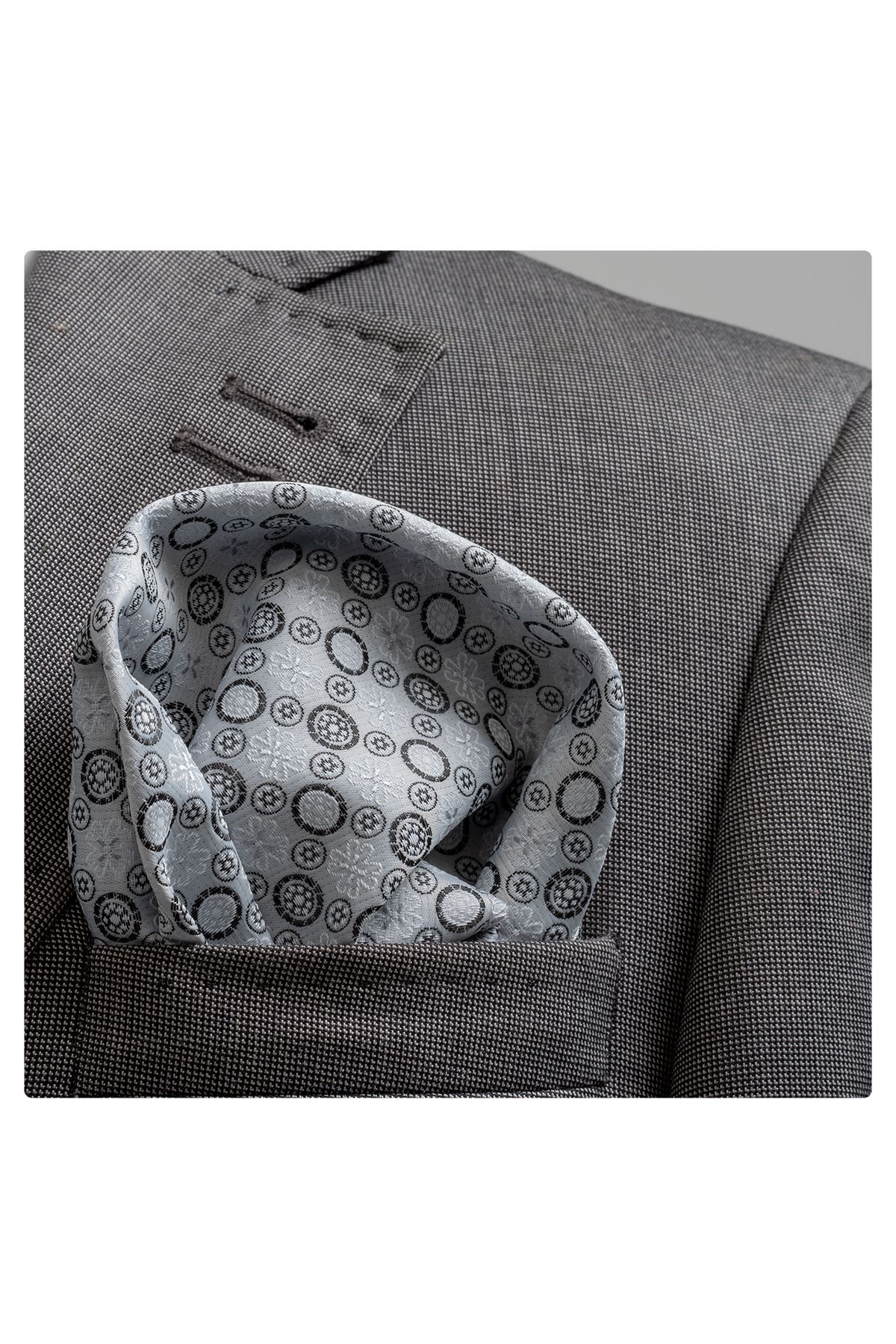 Exve Exclusive Gri Çiçekli Yaka Mendili