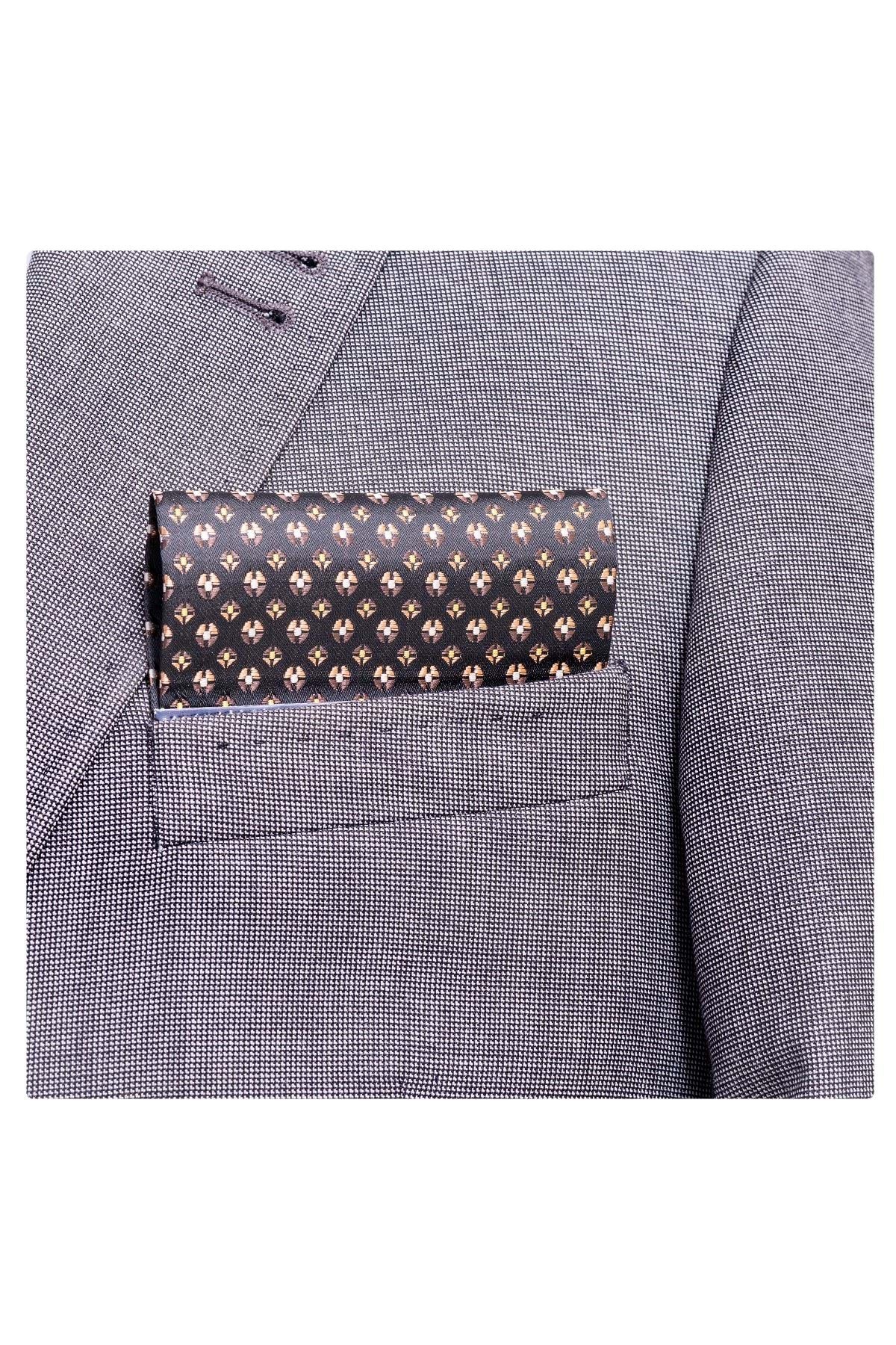 Exve Exclusive Siyah Kahverengi Desenli Katlanmış Kullanıma Hazır Cep Mendili