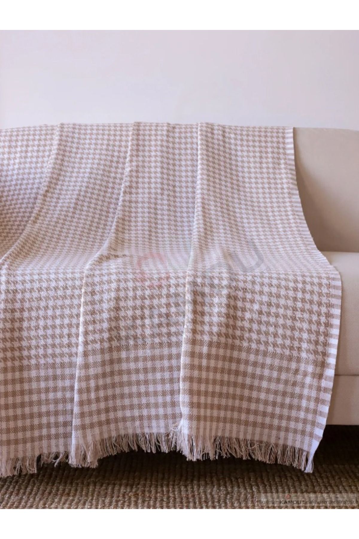 XAMANTHA-170 x 300 CM Sofa Cover - Crow's Feet Patterned, Covered Arms and Pique 3