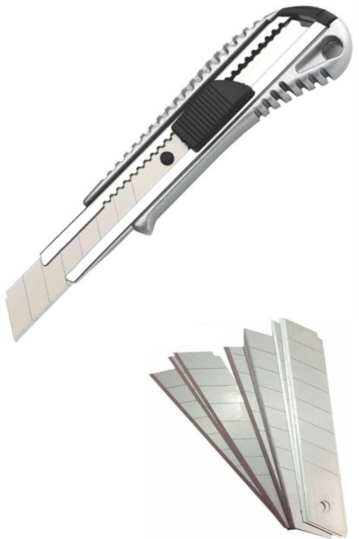 Kent Pazarı Metal Maket Bıçağı Falçata + 10 Adet Yedek Bıçak Büyük Boy