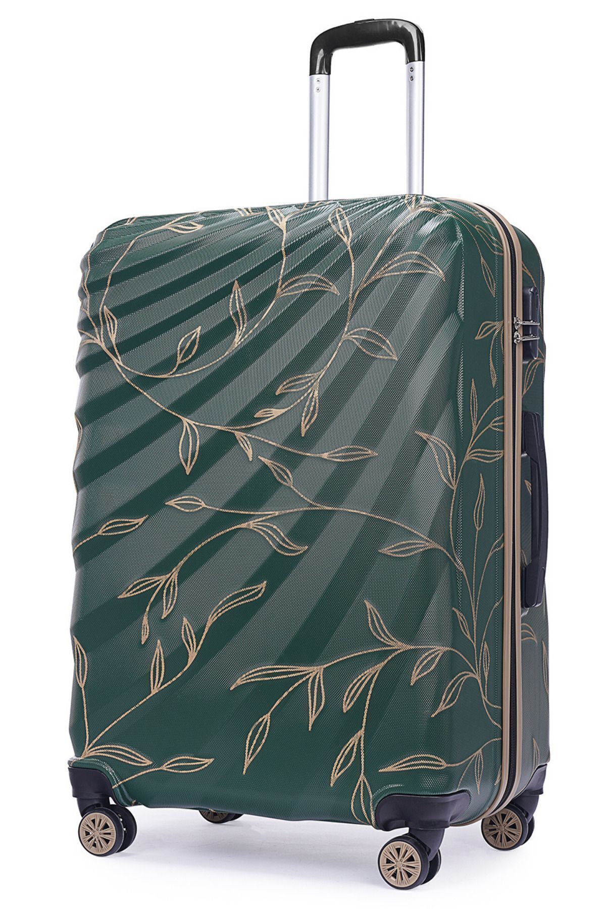 [Wx-300 Yaprak Baskılı Yağ Yeşili Büyük Boy Valiz / Seyahat Bavulu]