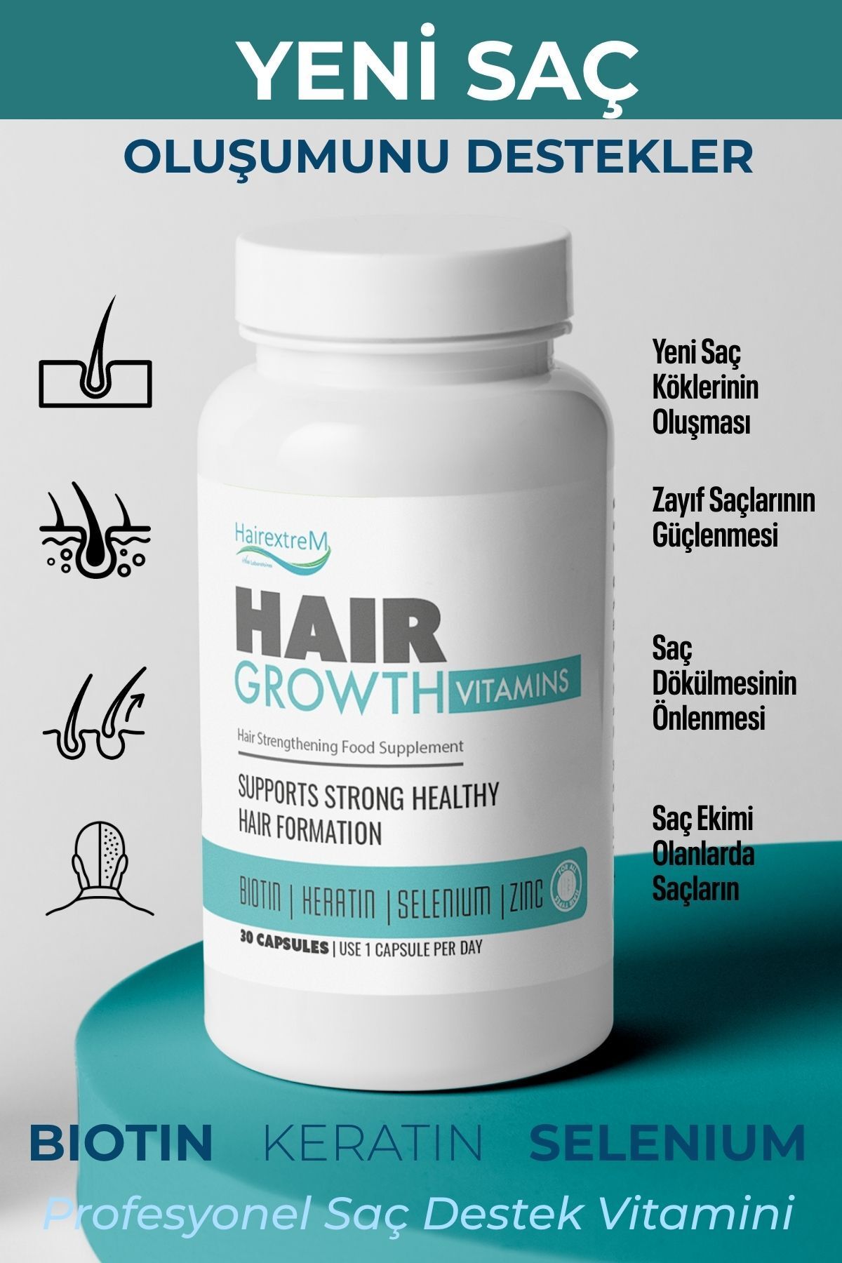Erkek Saç, Tırnak Muiltivitamini, Çinko, Selenyum, Biotin Ve Keratin Içeren Vitamin Desteği 30ad.