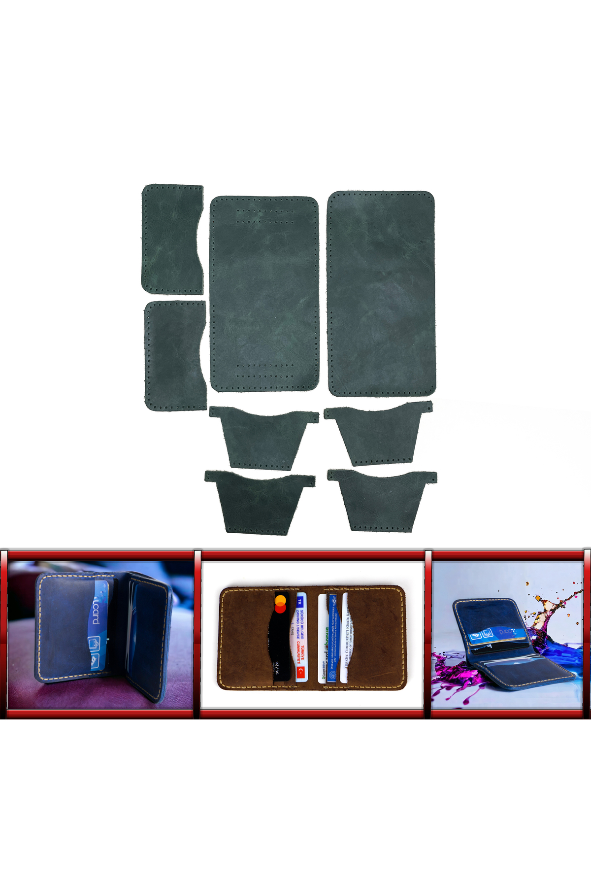 DIY Ready Cut Piece Leather Bifold 6-Card Wallet For Making Crazy Leather Hobby