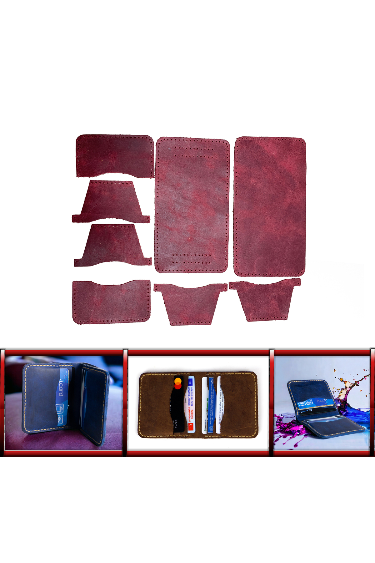 DIY Ready Cut Piece Leather Bifold 6-Card Wallet For Making Crazy Leather Hobby