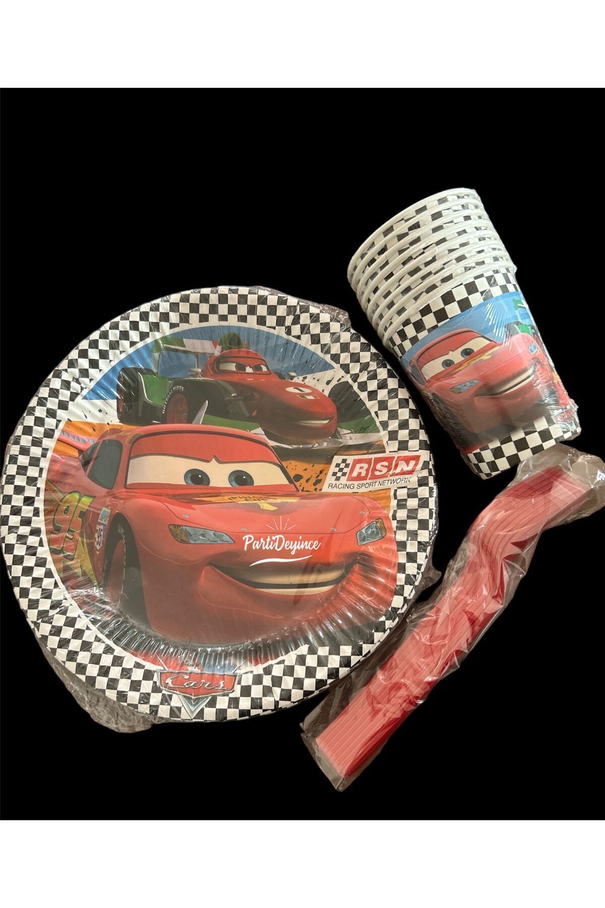 partideyince Cars Arabalar Şimşek Mcqueen Tabak Bardak Çatal Set 8 Kişilik