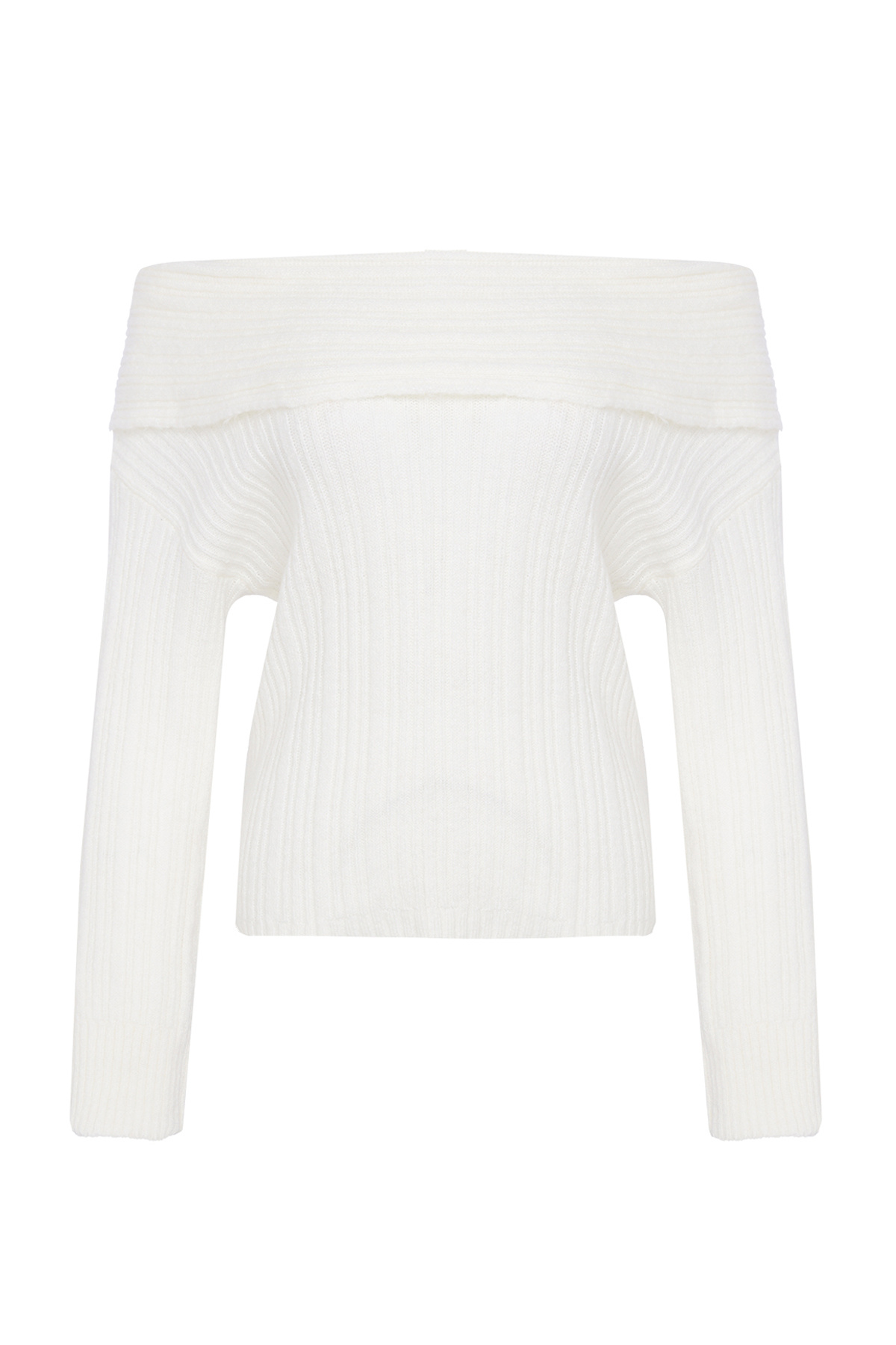 Trendyolmilla  Ekru Yumuşak Dokulu Carmen Yaka Triko Kazak TWOAW25KZ00076 - Görsel 6