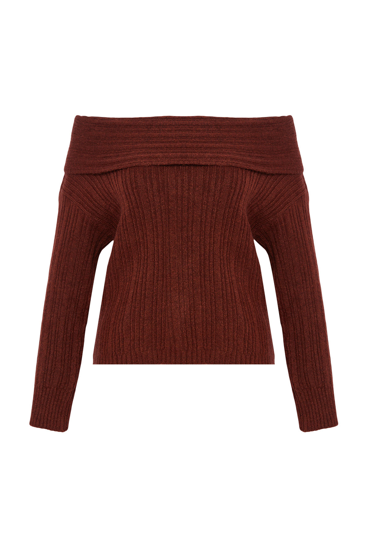 Trendyolmilla  Kahverengi Yumuşak Dokulu Carmen Yaka Triko Kazak TWOAW25KZ00076 - Görsel 7