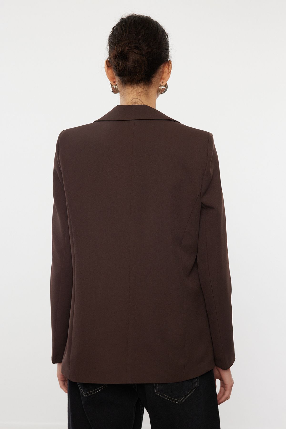 Trendyol Collection-Buttoned Dark Brown Blazer Jacket - Regular Lined, TWOAW22CE0168 5