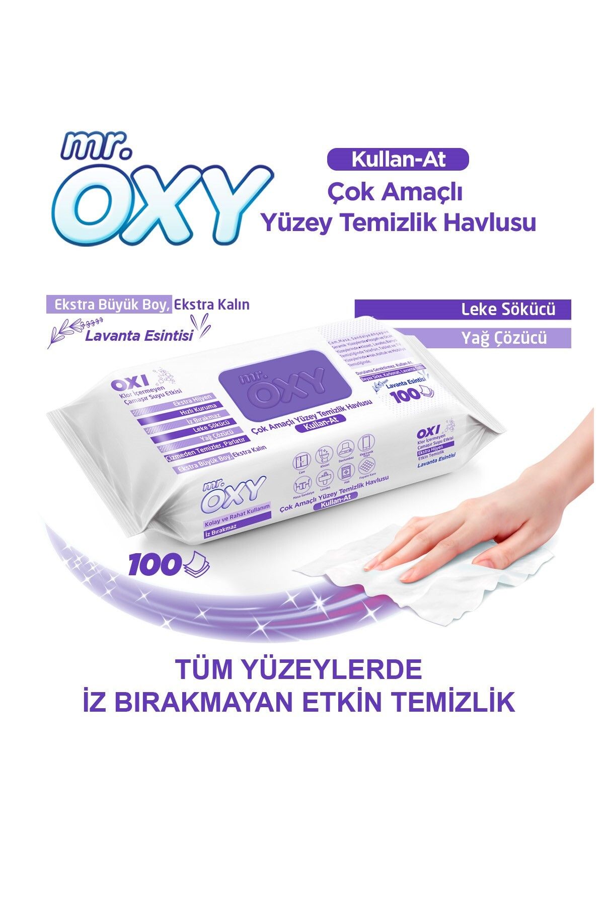 Mr. Oxy Kullan-At Lavanta Kokulu Yüzey Temizlik Havlusu 100 Yaprak