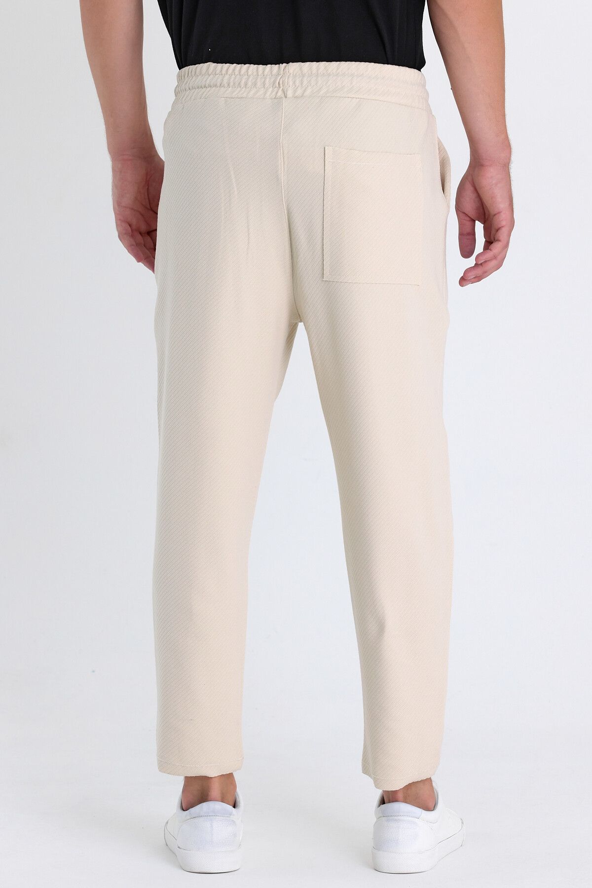 COMBİNE MİCHAİL-Ottoman Patterned Men's Jogger Pants - Cotton, Elastic Waist and Drawstring CREAM 8