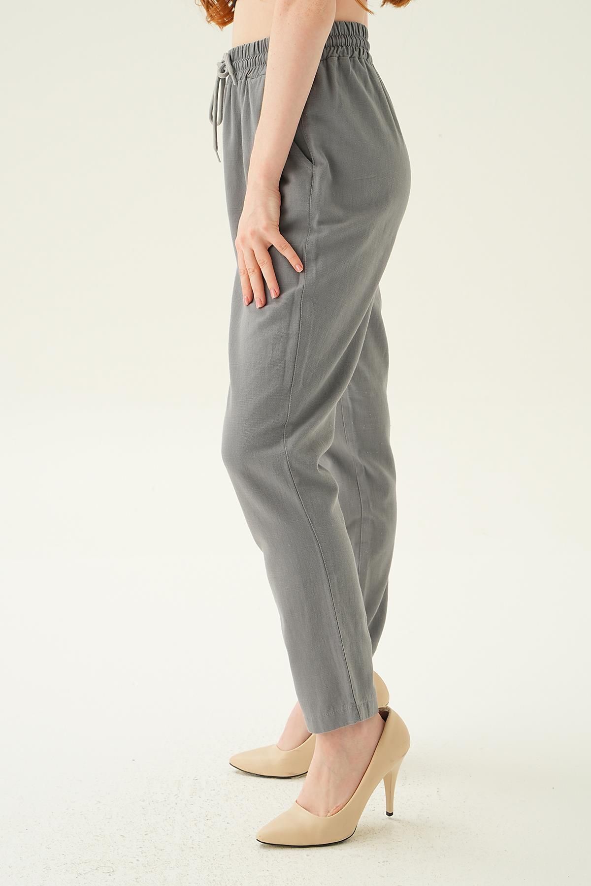 Rays-4095A MoDel - GrAy LAce-up Button DetAileD Trousers 4