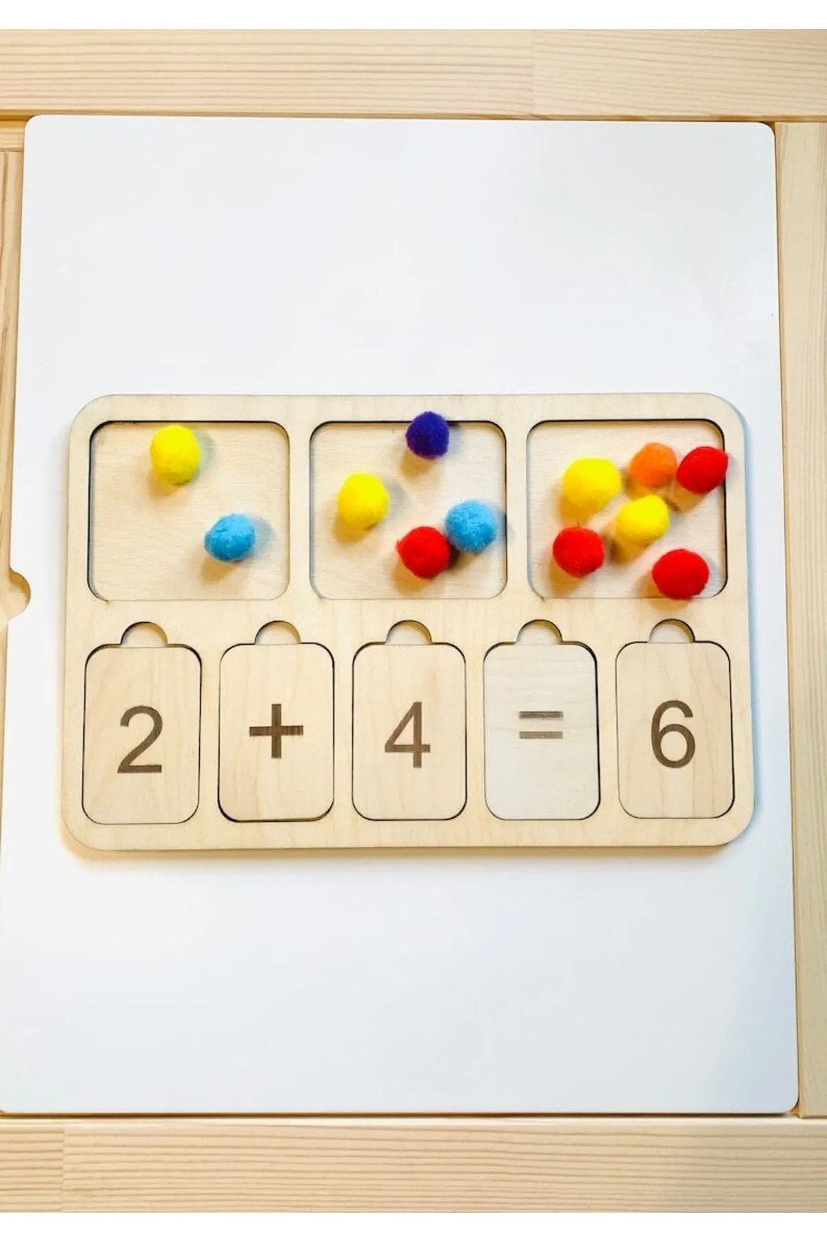 WoodStory Ahşap Ponponlu Eğitici Sayma Tahtası Montessori Tarzı Matematik Tahtası - Okul Öğrenme fotoğrafı 3 (önizleme)