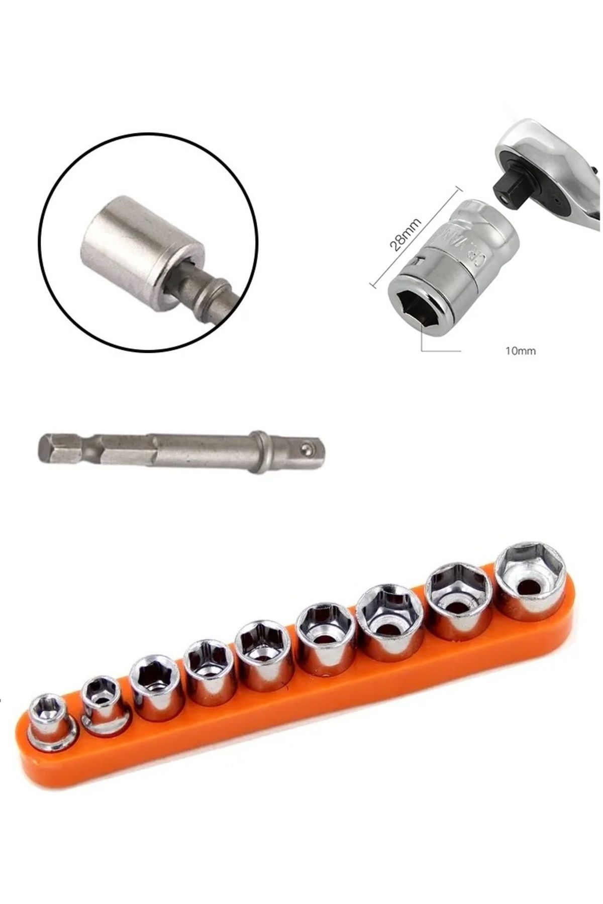 Depolife-9 Pieces 1/4 Socket Socket and Drill Adapter Set 7