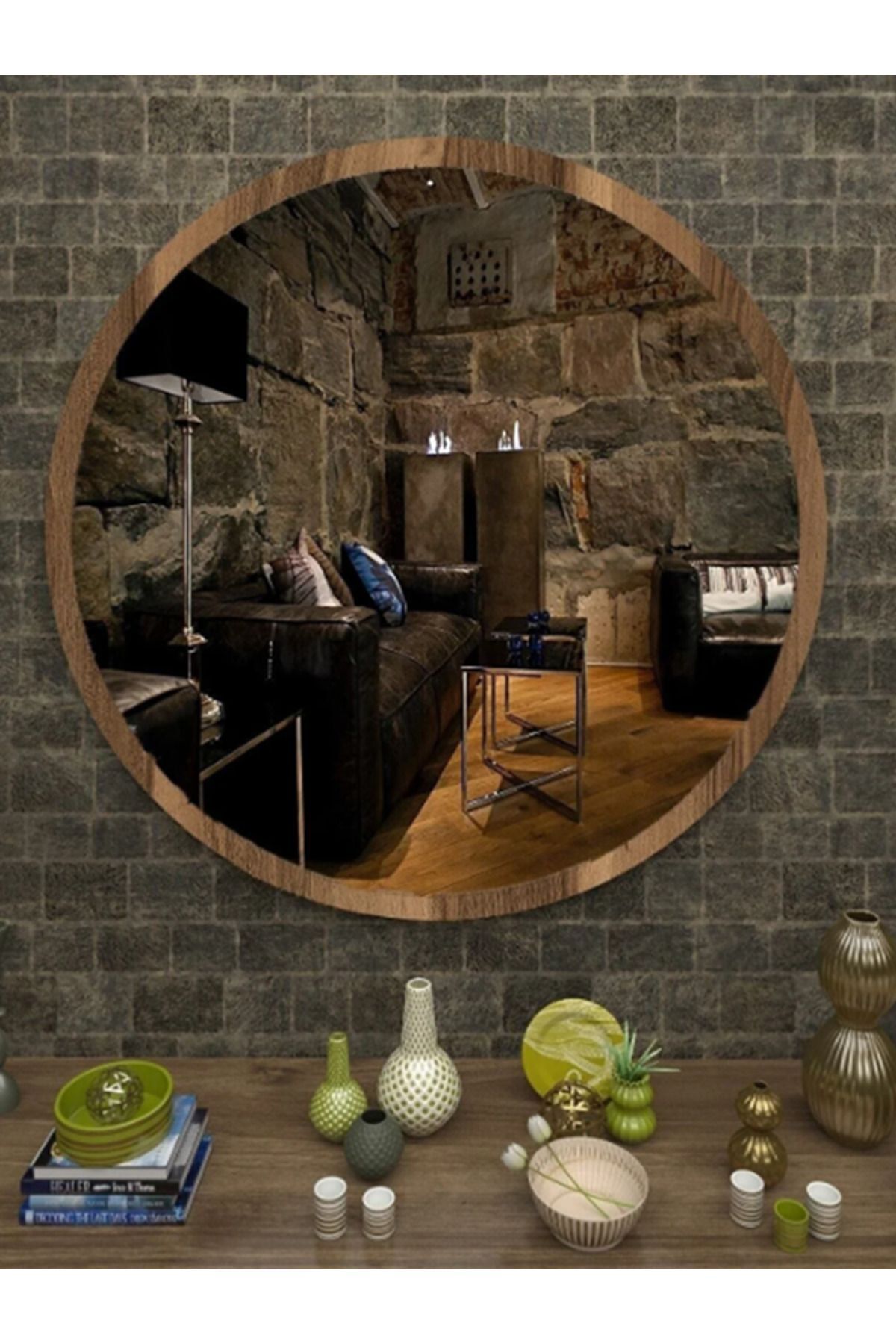 Dekoratif Yuvarlak Antre Hol Koridor Duvar Salon Mutfak Banyo Wc Ofis Aynası 50 cm