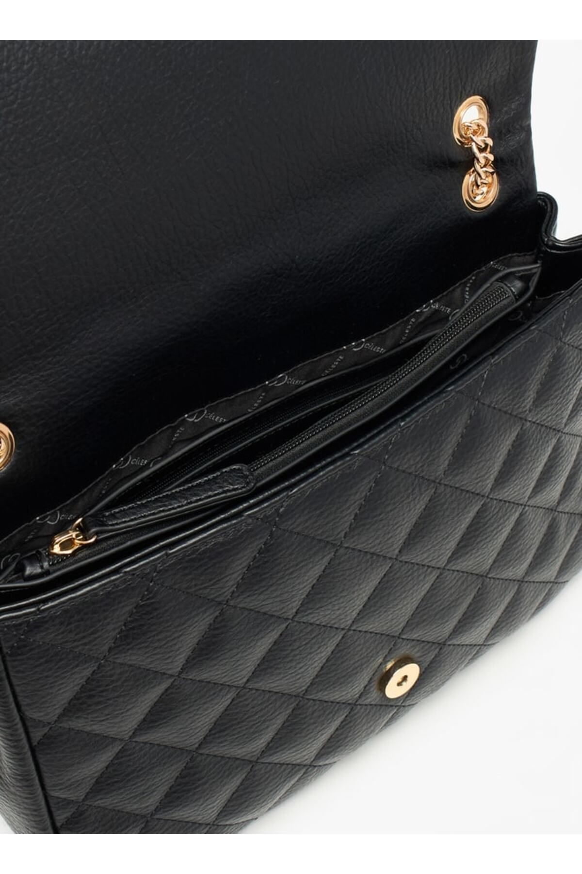 Celeste-Quilted Crossbody Bag with Button Closure and Chain Strap 3