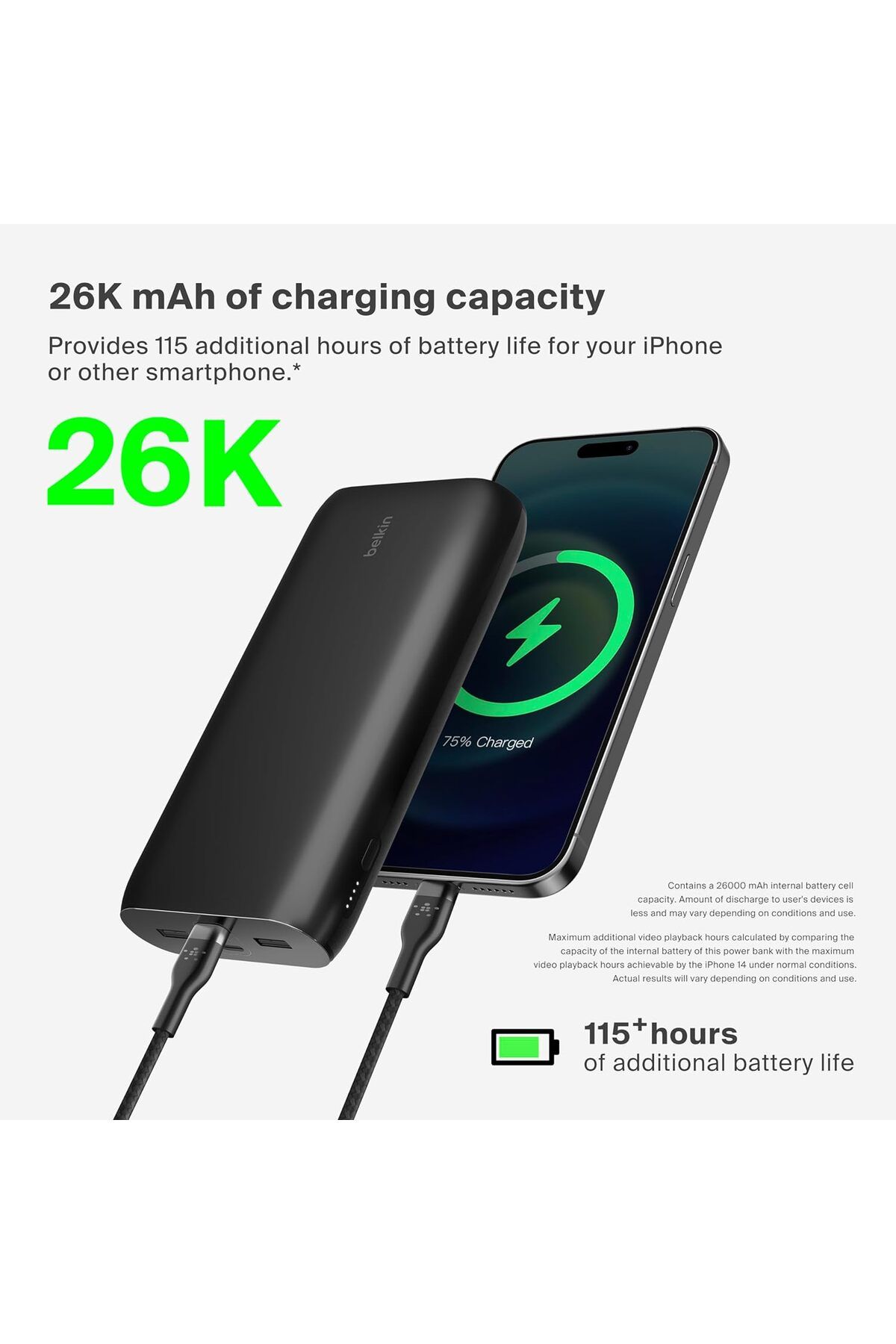 Belkin-BoostCharge 4-Port 26K Power Bank, USB-C & USB-A, Fast Charge PD, for iPhone 15, Galaxy S24 & More 3