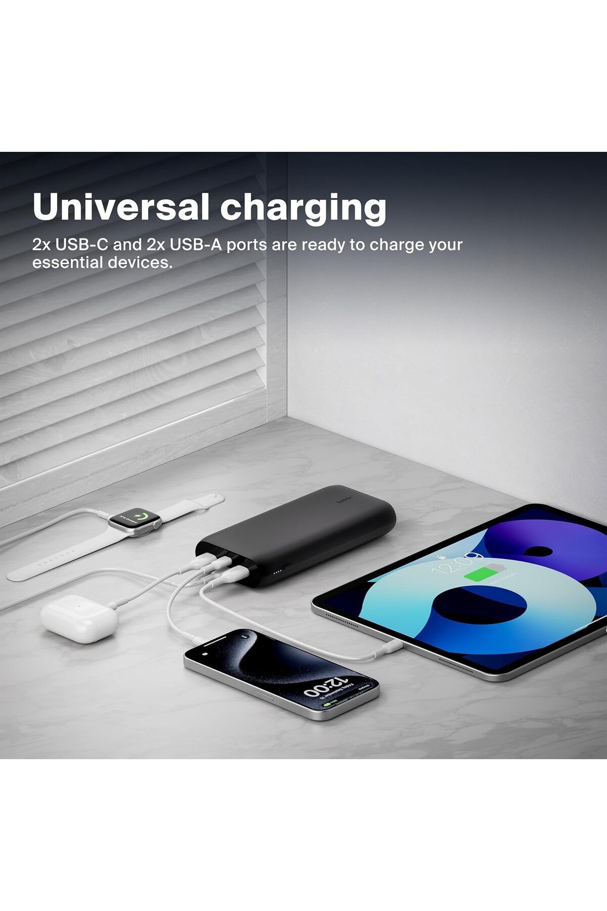 Belkin-BoostCharge 4-Port 26K Power Bank, USB-C & USB-A, Fast Charge PD, for iPhone 15, Galaxy S24 & More 4