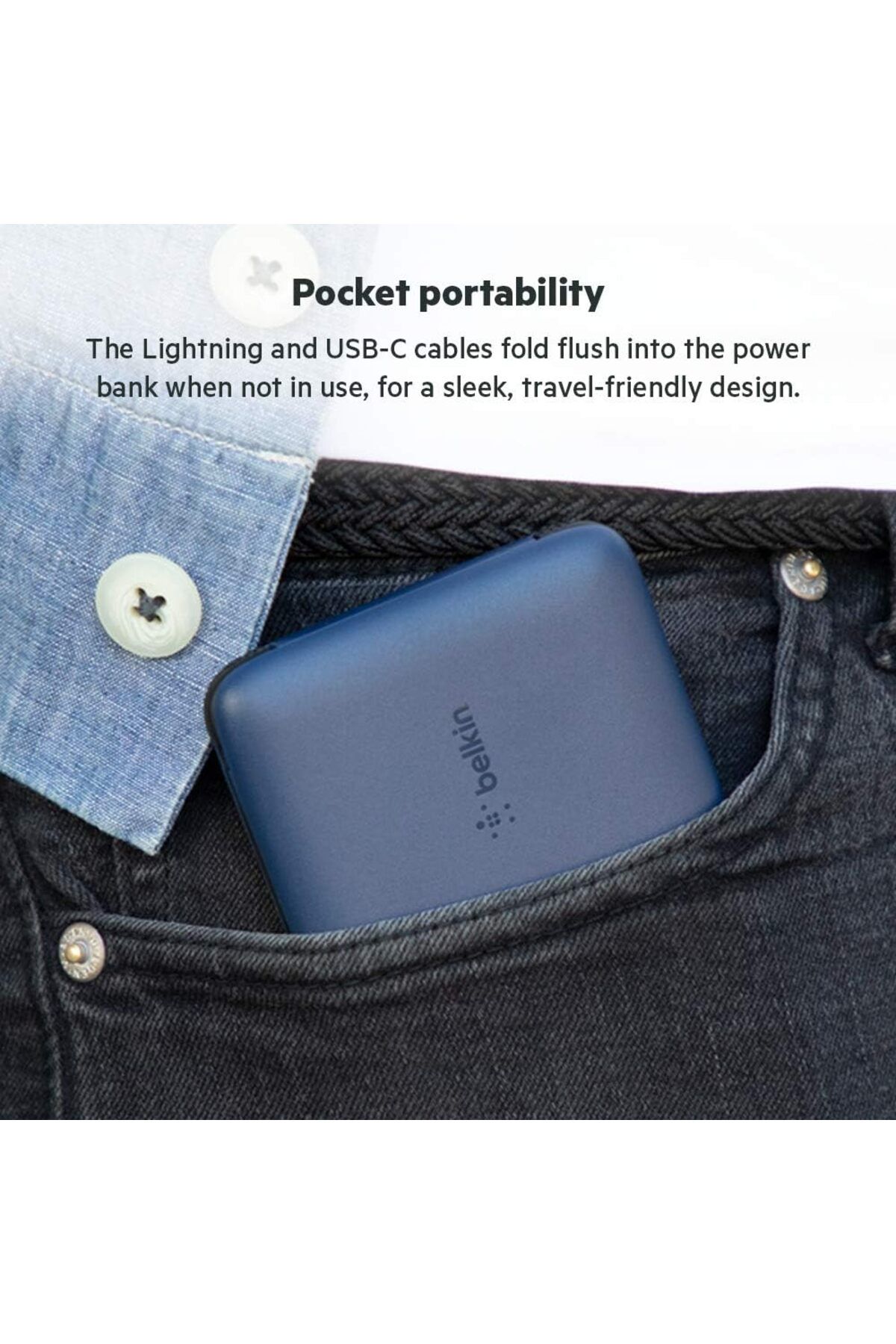 Belkin-BOOSTCHARGE Plus 10K Power Bank 10,000 mAh w/ Lightning & USB-C Cables + Extra USB-C Port - Blue 4
