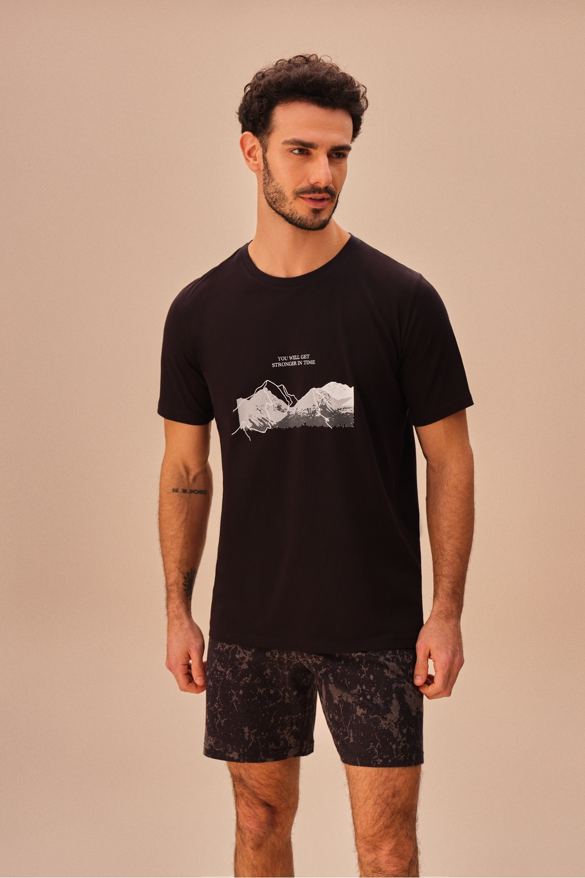 SUWEN-men's Shorts Set - Black Printed, Stronger 2
