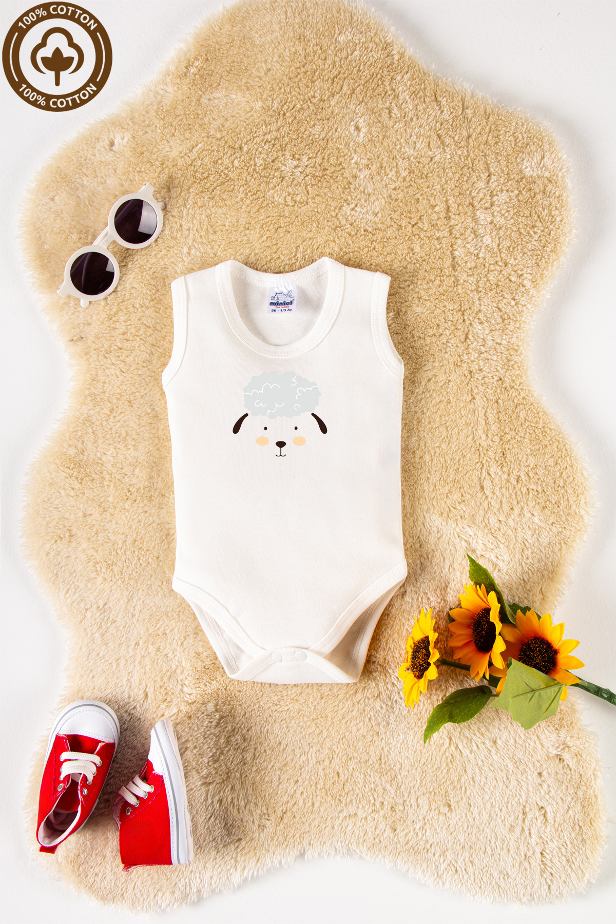 miniel organic Unisex %100 Organik Pamuklu Hayvan Figürlü 3-6-9-12 Ay 6Lı Kolsuz Bebek Body Zıbın fotoğrafı 5 (önizleme)