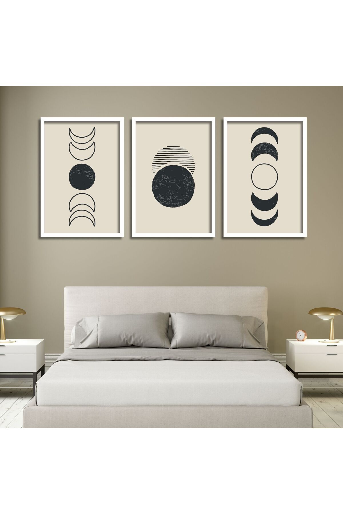3-Piece Wooden Laminated Frame Mdf Table Black and White Lunar Cycle