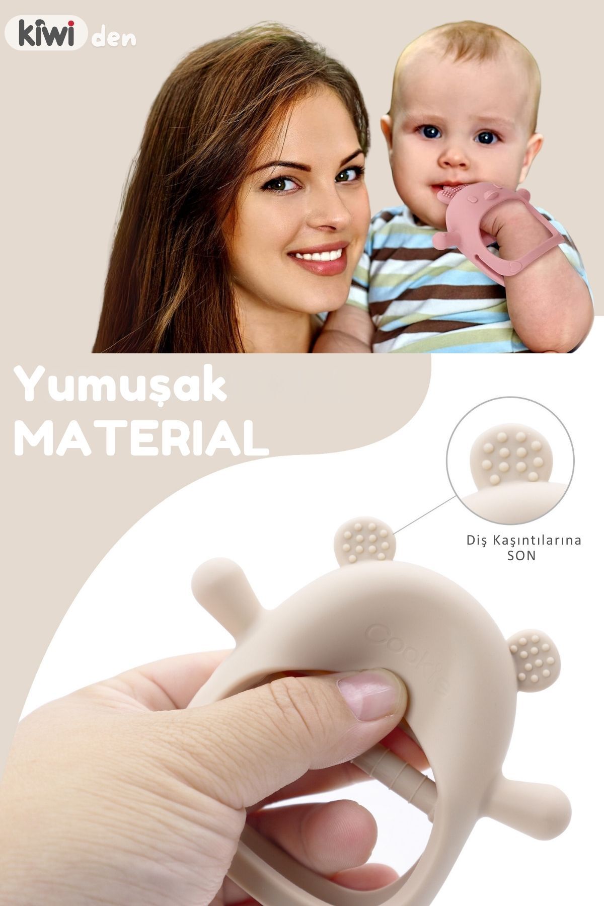 Kiwi Silikon Bebek Diş Kaşıyıcı Seti- Diş Kaşıma Eldiveni Emzik Uçlu Oyuncak Diş Kaşıyıcı fotoğrafı 4 (önizleme)