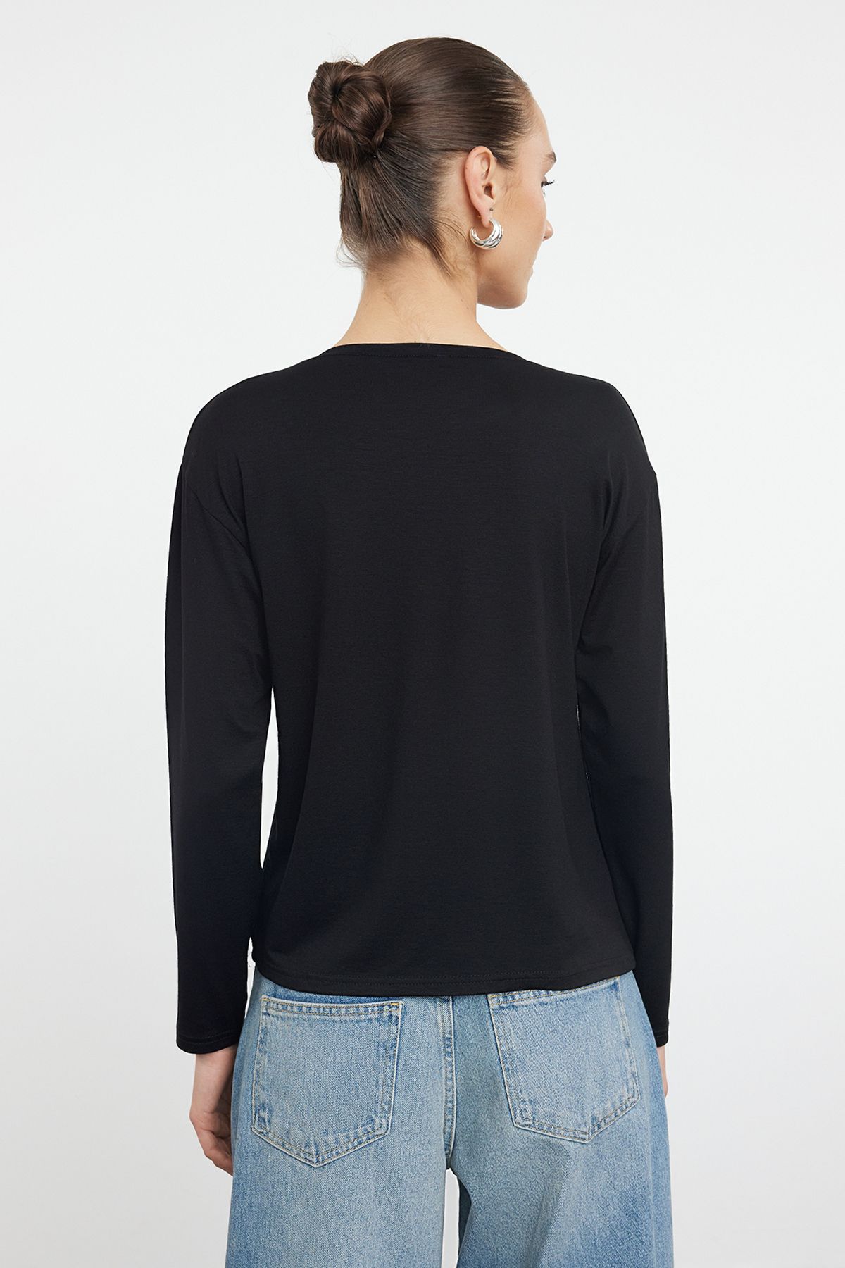 Trendyol Collection-Black-Ecru 2 Pack – 100% bavlna Oversize tričko s dlouhým rukávem TWOAW25TS00013 3