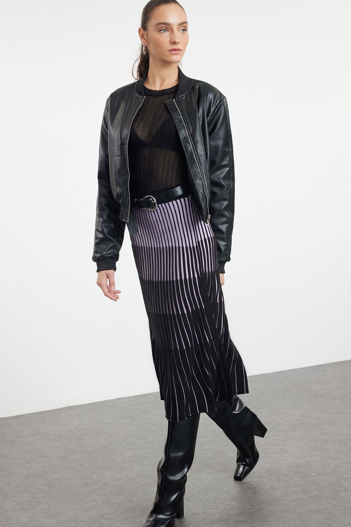 Trendyol Collection-Fustă Lila midi Block - TWOSS20ET0195 2