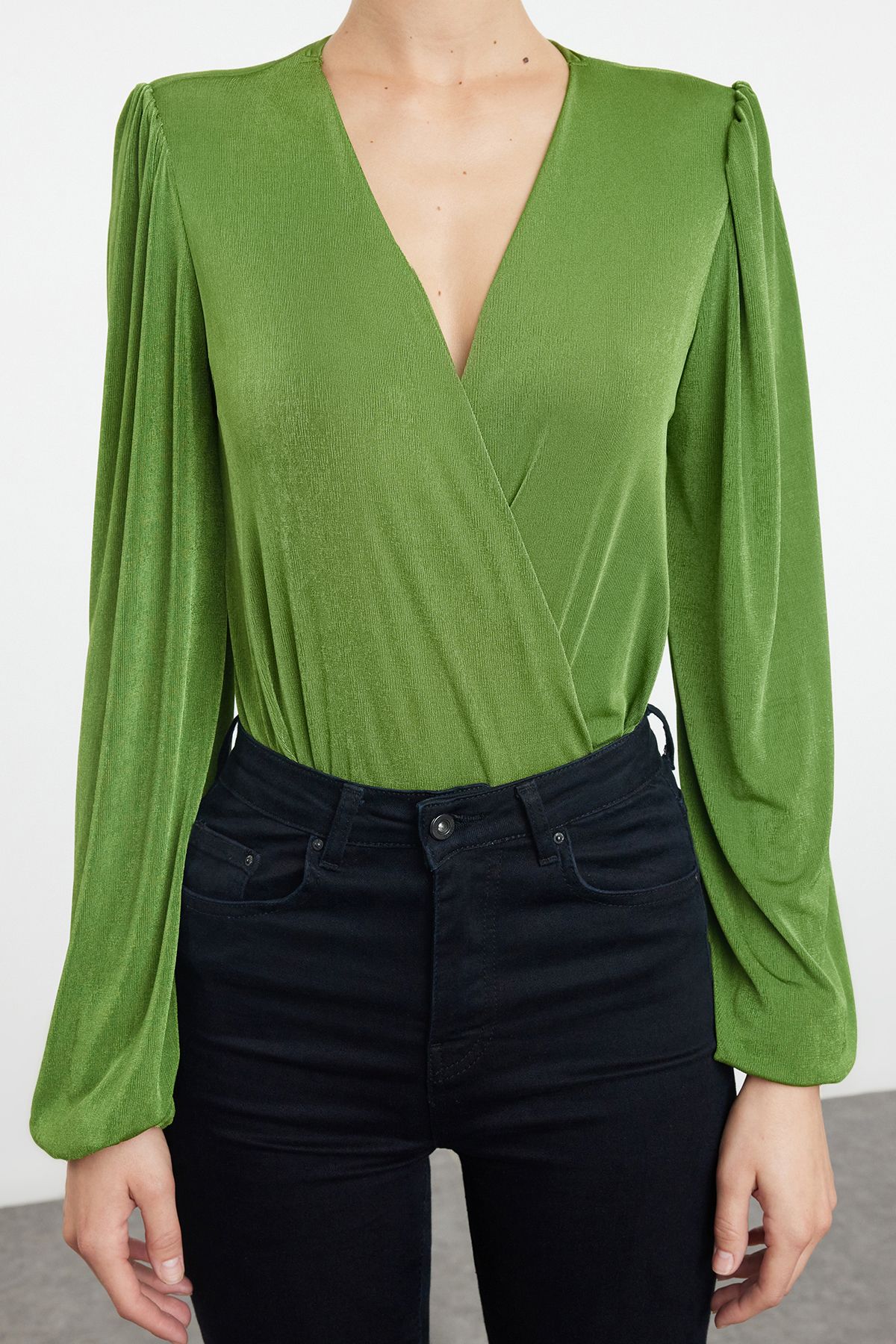 Trendyol Collection-Green Stretch Knitted Body - Shiny Surface, Soft Texture and Double Breasted Coverage TWOAW25BD00005 3
