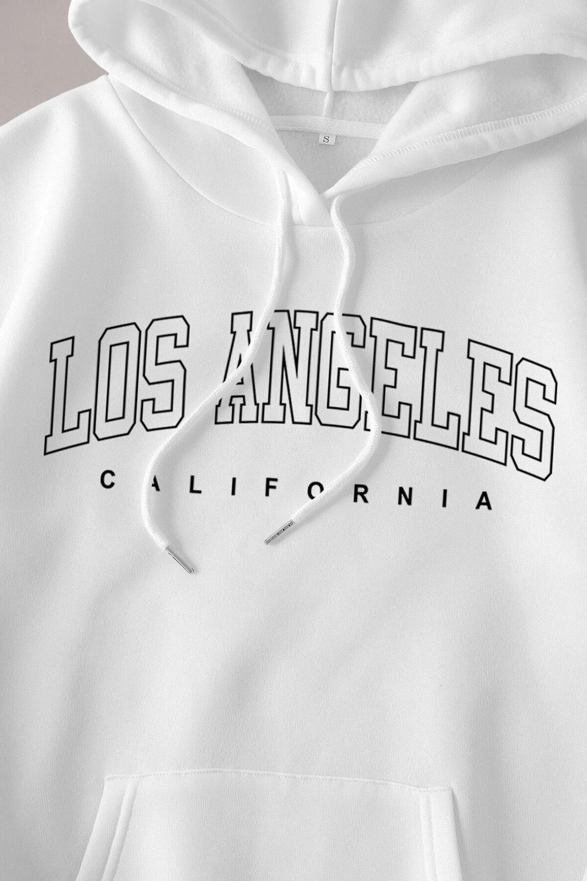 MODAGEN-Unisex bílá oversize mikina s kapucí s potiskem Los Angeles 3