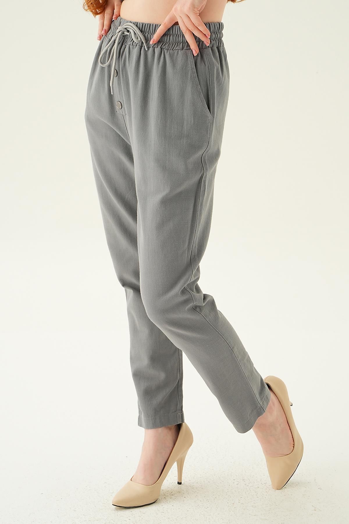 Rays-4095A MoDel - GrAy LAce-up Button DetAileD Trousers 3