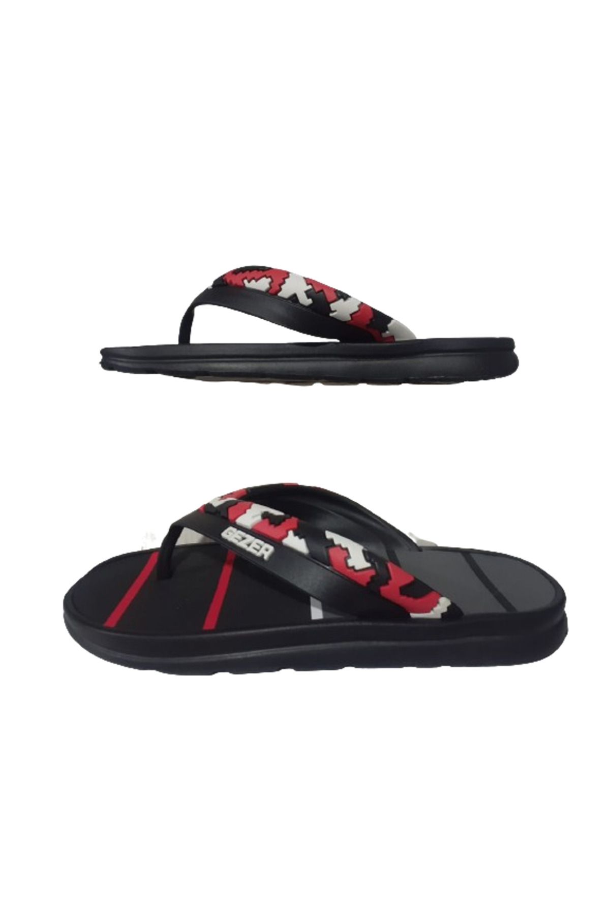 GEZER-Μαύρο-κόκκινες ανδρικές παντόφλες casual - σαγιονάρες, gzerr320-99 4