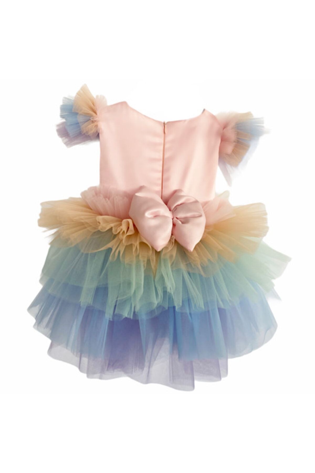 zühre balaban Kız Bebek Gökkuşağı Renkli Tül doğum günü Elbise fotoğrafı 2 (önizleme)