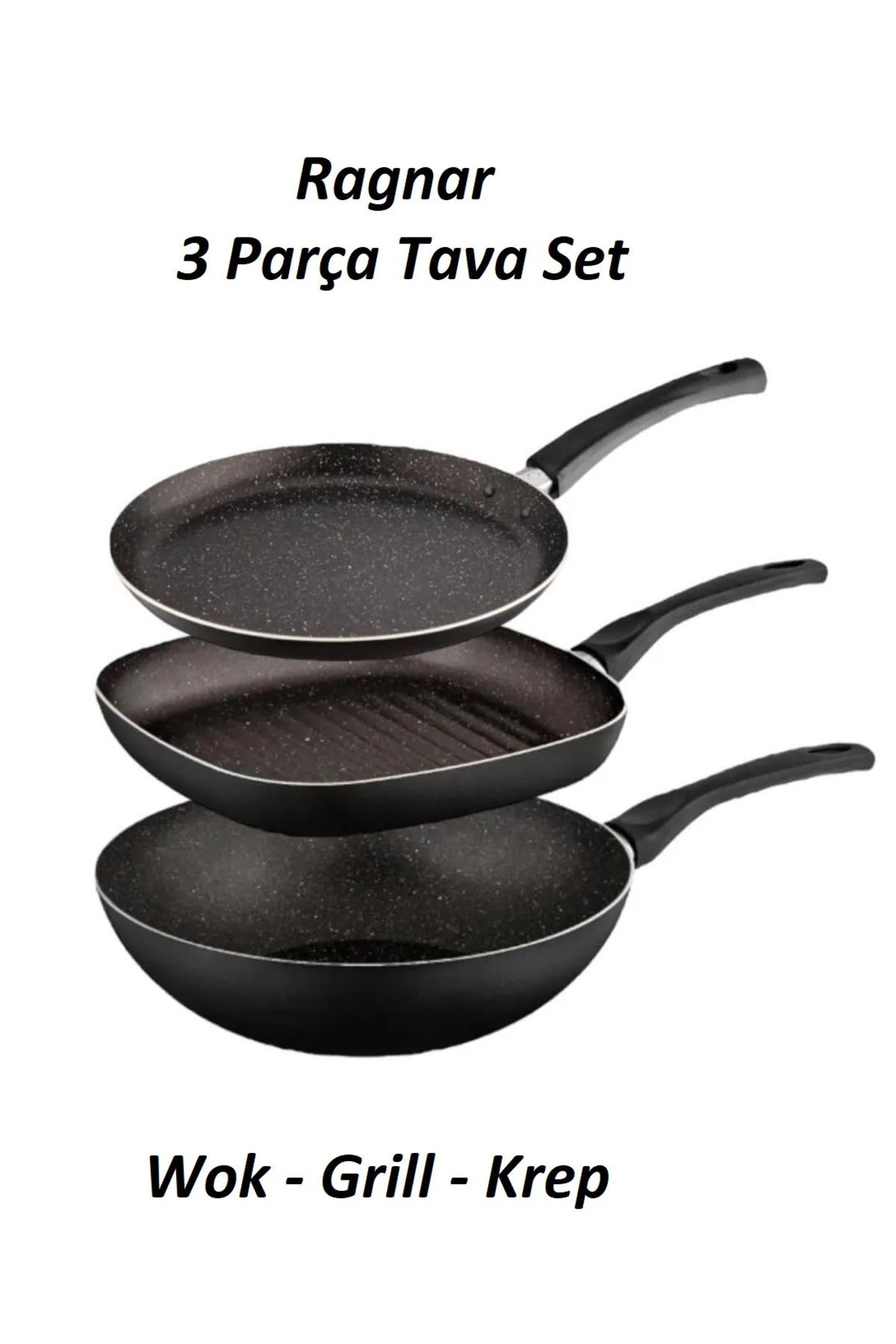 Ragnar 3-Piece Pan Set - Wok Grill Crepe Pan 3-Piece Dowry Kitchen Set