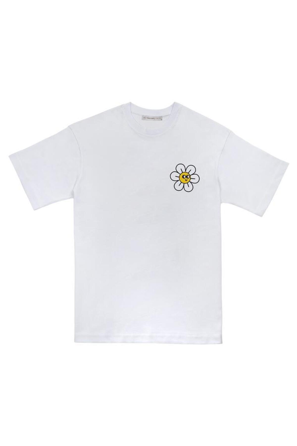 Best Buddies x Dogo Unisex Vegan Beyaz T-Shirt - Daisies Tasarım